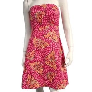 Pink and Orange Strapless Dress